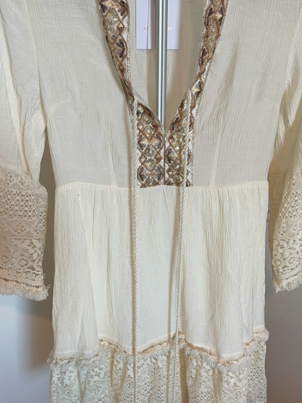 Addconfdt Brand- Boho Lace-Trim Cream Women's Tunic dress LoveDen Boutique item